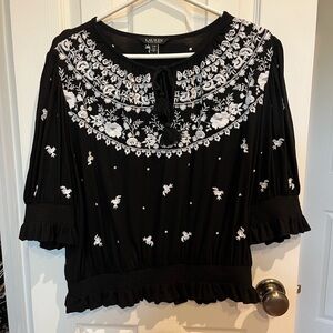 Ralph Lauren Black and White Embroidered Blouse
